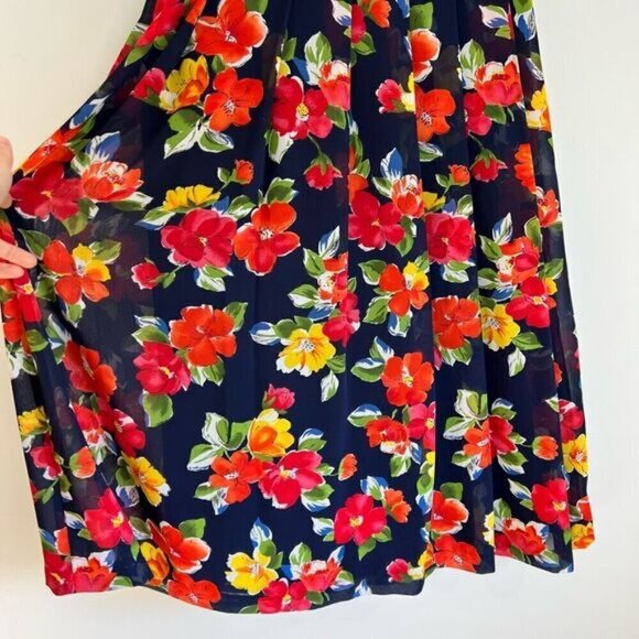 Vintage Liz Claiborne Petite Collection Women’s 12 Lined Navy Blue Floral Skirt - Picture 3 of 9